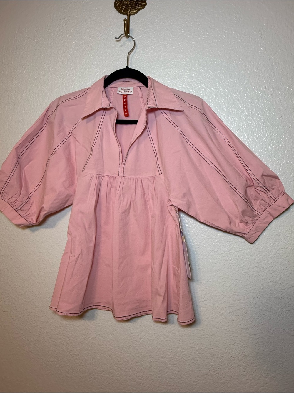 Wallflower Light Pink Split-Neck Peasant Blouse - Picture 2 of 7
